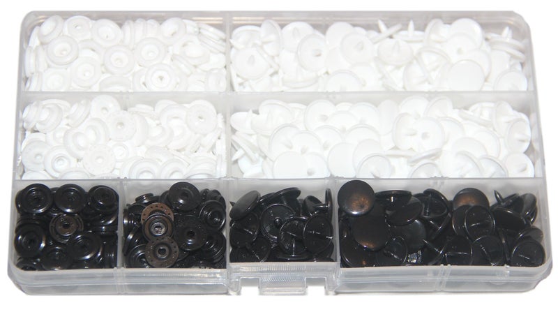 BetterJonny 150 Sets KAM Snaps + Storage Container, BetterJonny White & Black Size 20 T5 Plastic Button Sewing Fasteners Punch Poppers Buttons for for Cloth Diaper Bibs Unpaper Towels Nappies Mama Pads - Image 1
